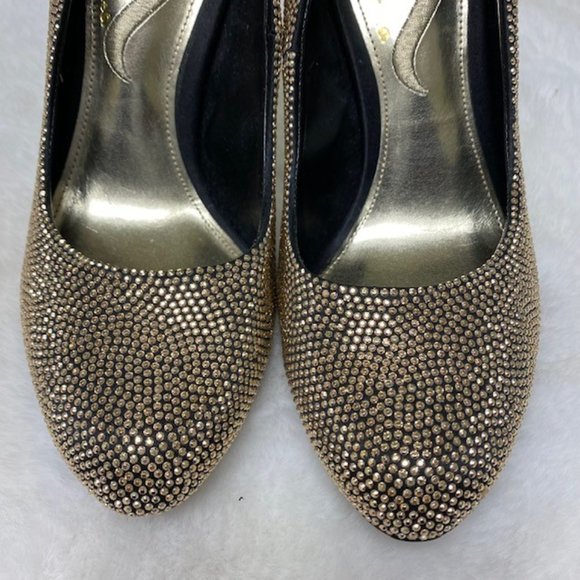 Nina Metallic Gold Studded Heels Pumps, size 7.5 - Picture 2 of 8